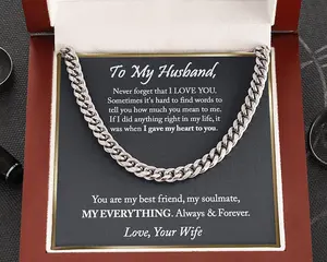 Cuban Chain Necklace for Husband - Anniversary Gift, Birthday, Valentines Day, Meaningful Message Card Inside