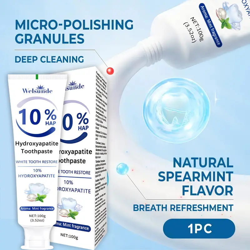 20X Upgraded 10% Hydroxyapatite (HAP) Toothpaste, Fluoride-Free, Remineralizing Enamel Repair, Deep Cleaning, Gum-Gentle, Sensitive Whitening, Fresh Breath, Long-Lasting Spearmint Minty, Daily Oral Care, Tooth Polish, Fluoride-Free Hydroxyapatite Toothpas