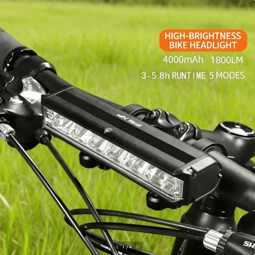 High brightness Ebike Headlight, 1800LM USB Rechargeable Bicycle Accessory, Compact Aluminum Alloy Light with 5 Modes for Night Riding, Ebike Accessories, bicicleta electrica