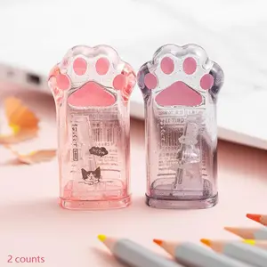 Random Color Cute Cat Paw Design Pencil Sharpener, 2 Counts Portable Multipurpose Student Pencil Sharpener, Stationery Supplies for Home School Office