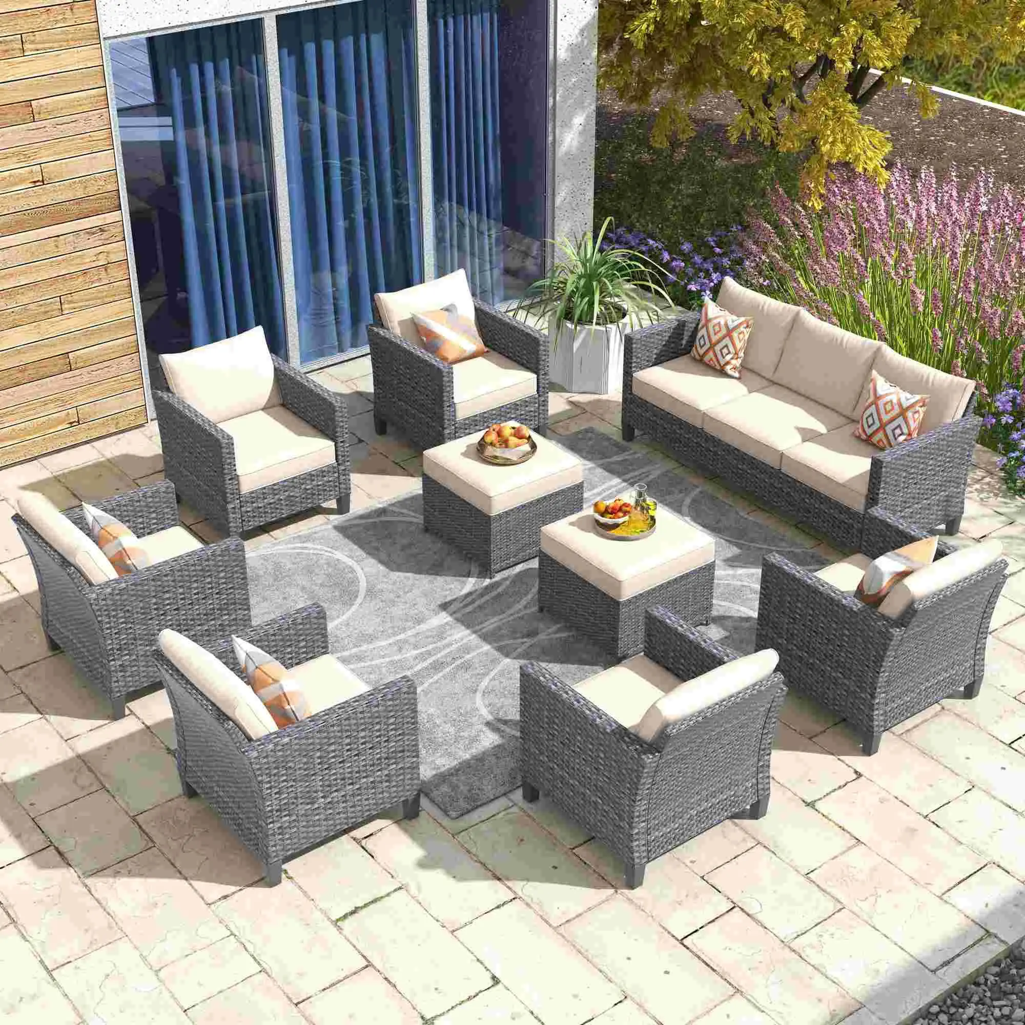 Grey Wicker Beige Cushion