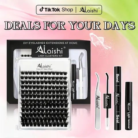 AILAISHI Classic Black and White Mixed 3D Cluster Lashes Kit Set, 10-18mm D-Curl 0.03mm Soft Natural False Lashes, 144pcs DIY Eyelash Extension Kit with Bond, Seal, Tweezers, Remover, Back to School Use