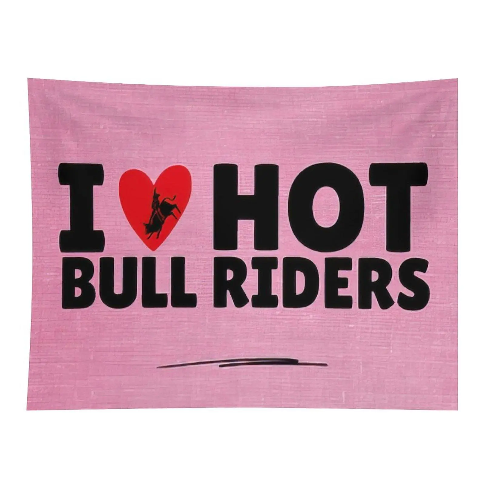 I Love Hot Bull Riders Wall Tapestry Pink Textured Background Cowboy Rodeo Heart Graphic Western Country Style Wall Art for Home Decor