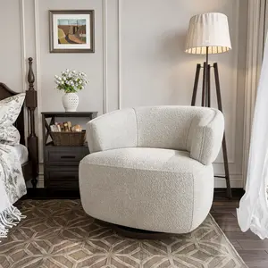 RoyalCraft Swivel Accent Chair, Fully Assembled Round Barrel Chairs, Oversized Upholstered Armchair with 360-Degree Base, Comfy Modern Chair for Living Room, Bedroom, Office