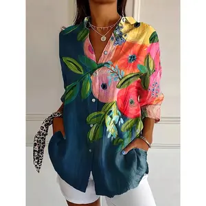 Women'S Button- Printed flower Shirt