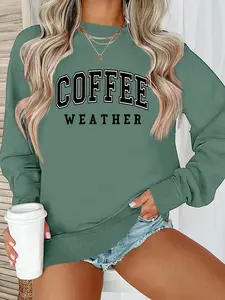Women's Autumn Winter Casual Fitted Long Sleeve Round Neck Sweatshirt, Thin Fabric, Vintage Style, United States 1997 Design, Casual Pullover Tops