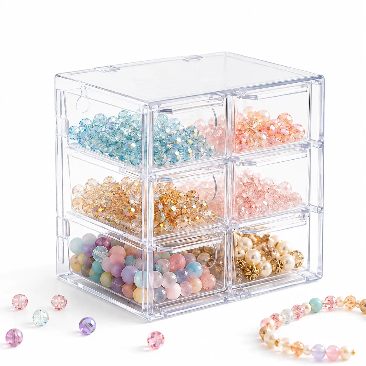 Transparent Bead Organizer Box with Mini Drawers, Multi Compartment Jewelry Storage Case for DIY Crafts, Bracelet Making, Beading Supplies, Rhinestones and Small Accessories