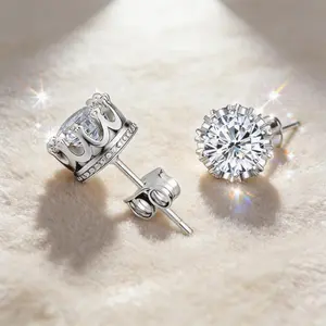 6.5mm Zircon Crown Studs | 18K Silver Plated Hiphop Bling Earrings for Men & Women