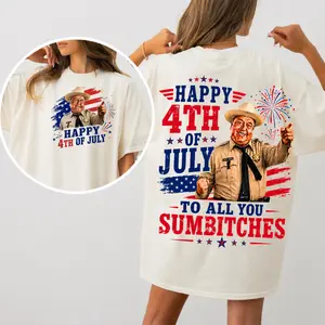 Happy 4th Of July To All You Sumbitches 2 Sided Shirt, Funny Patriotic Sheriff Retro Smokey And The Bandit Movie T-Shirt, Classic Movie 4th of July