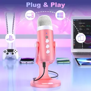 Haomuren K66 USB Condenser Microphone[No Lightning adapter],Computer PC Gaming Mic,Plug&Play Microphones for PS 4&5.Monitor Adjust&Volume Control,Mic Gain Control,Mute Button for TikTok,YouTube Podcast on Mac&Windows, gift for festival Audio Black