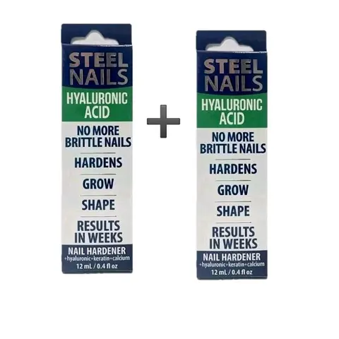 Steel Nails Nail Hardener for Stronger Softer Protected Nails, 2 Pack 12ml Manicure Treatment for Weak Brittle Nails with Hyaluronic Acid, Calcium, Keratin & Garlic Nail Care Product Nail Polish Nail Art