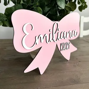 Customized Wood Baby Name Sign Personalized Bow Name Sign Nursery Room Decor Baby Bedroom Wall Decor Birthday Baby Gifts
