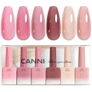 CANNI Rubber Base Gel Nail Polish Set- 6 Pcs 9 Ml Transparent Pink Rubber Base for Nails, Soak Off LED Nail Gel Manicure Kit DIY at Home Salon Gifts