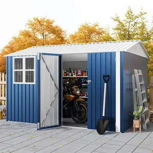 🚲 10x12 FT Large Metal Storage Shed – Cross Windows & Lockable Door, Peaked Roof – All-Weather Secure Storage for Lawn Mower, Bike & Tools! 🔒