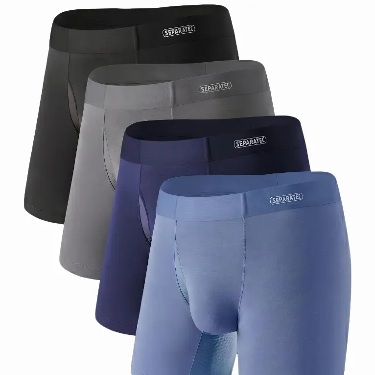 Separatec Men's Modal Boxer Briefs, CradleFit Pouch Underwear - 4 Pack, Natural Fabric, Smooth, Breathable Mesh, Seamless Waistband, Anti Chafing, Fly Design, for Jogging/Office/Daily Use