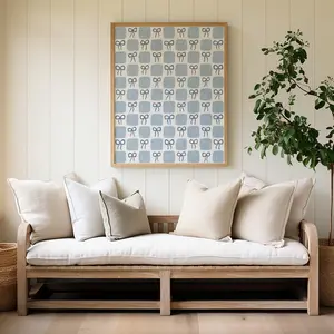 Coastal Granddaughter Wall Art Print, Blue Toile and Checkered Pattern Poster, Blue Bows Print, Preppy College Apartment Decor, Trendy Room Decor, Unframed | 5 Sizes (8x12–27x40 inch)