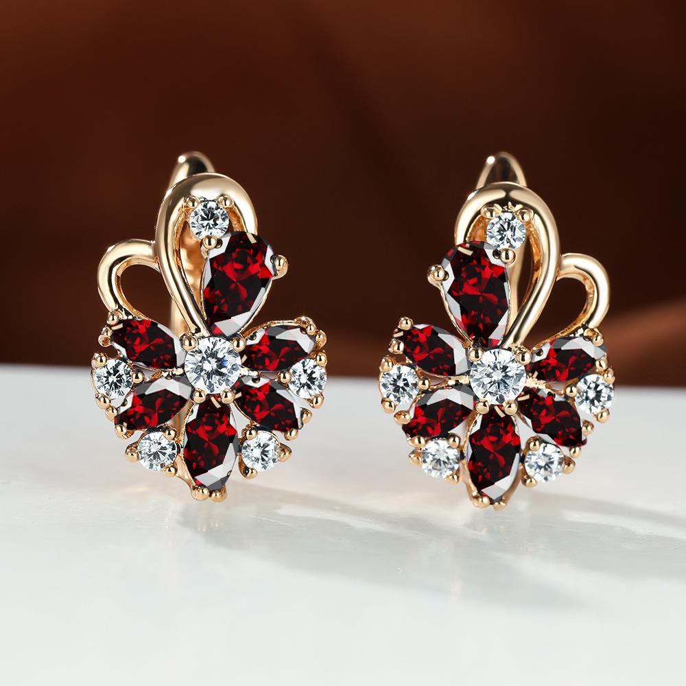 Rose Ring Colorful Flower Drop-shaped Zircon Earrings