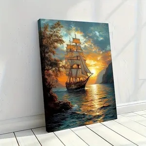 Fantasy Ship Moonlight Sky Canvas Poster Print, Framed Wall Art for Home Office Decor, Ideal Gift for Art Lovers, Hanging Option Available