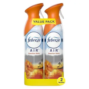 Febreze Air 8.8 oz. Hawaiian Aloha Air Freshener Spray (2 Counts), Tropical Pineapple Melon Peach Scent, Odor Eliminator Spray with Cyclodextrin, 100% Natural Propellant for Whole Home Freshness.