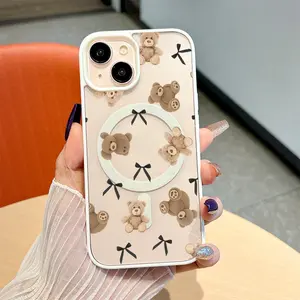 Cute Teddy Bears and Black Ribbons Magnetic Bare-Hand Feel drop-proof and scratch-resistant protective case suitable for iPhone 17 Pro Max 17 17 Air 16 Pro 15 Plus 11 12 13 14 Max X/XS XS An excellent gift choice