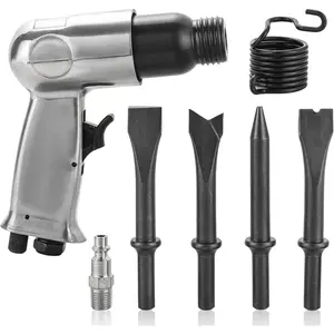150mm Air Hammer Kit, 4500 BPM Pneumatic Hammer with 4 Chisels (Taper Punch, Panel Cutter, Flat & Spot Weld Chisels), Spring & Fitting – Air Shovel Tool for Automotive & Metal Work