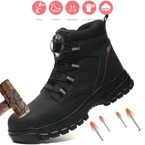New Rotary Buckle Waterproof Safety Boots Men Indestructible Steel Toe Work Boots Anti-smash Stab-resistant Safety Shoes Construction Work Shoes