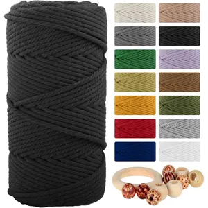 Macrame  Cord 5mmx109 Yard 4 Strand,    4 Twisted  Rope for Wall  Weaving Tapestry DIY Craft Knitting  Hanger  Wrapping Wedding Decor(100m, Black)