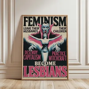 1pc Vintage Comic Style Canvas Poster - "Lesbian Witchcraft", Retro Wall Decor - Edutainment Home & Dorm Decoration Gift, Available With , Suitable For Room, Home, College Dorm, Apartment Decoration, Also For Hotel, House, Living Room