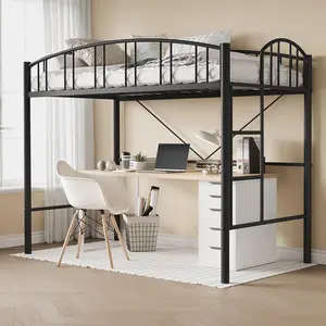 Loft Bed Twin Size withFlat Ladder Rung, Arched Safety Guardrail, Metal Loft Bed Frame, Sturdy Steel Slats Support, Small Space Saving Design, No Box Spring Needed,for Kids Teens Adults, Black
