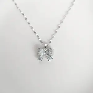 #221 Bow with Rhinestones 16 inch with 2 inch extender Necklace, Casual, Elegant, Everyday, Stainless Steel