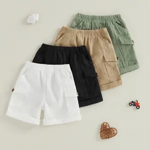 YSHWHWTS Toddler Baby Boys Shorts Solid Color Rolled Hem Side Pockets Elastic Waist Jogger Pants Kids Summer Casual Bottoms