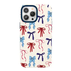 Casely iPhone 13 Pro Max Case | American Girlie | Red White & Blue Bows | Bold Protective Design | Compatible with MagSafe
