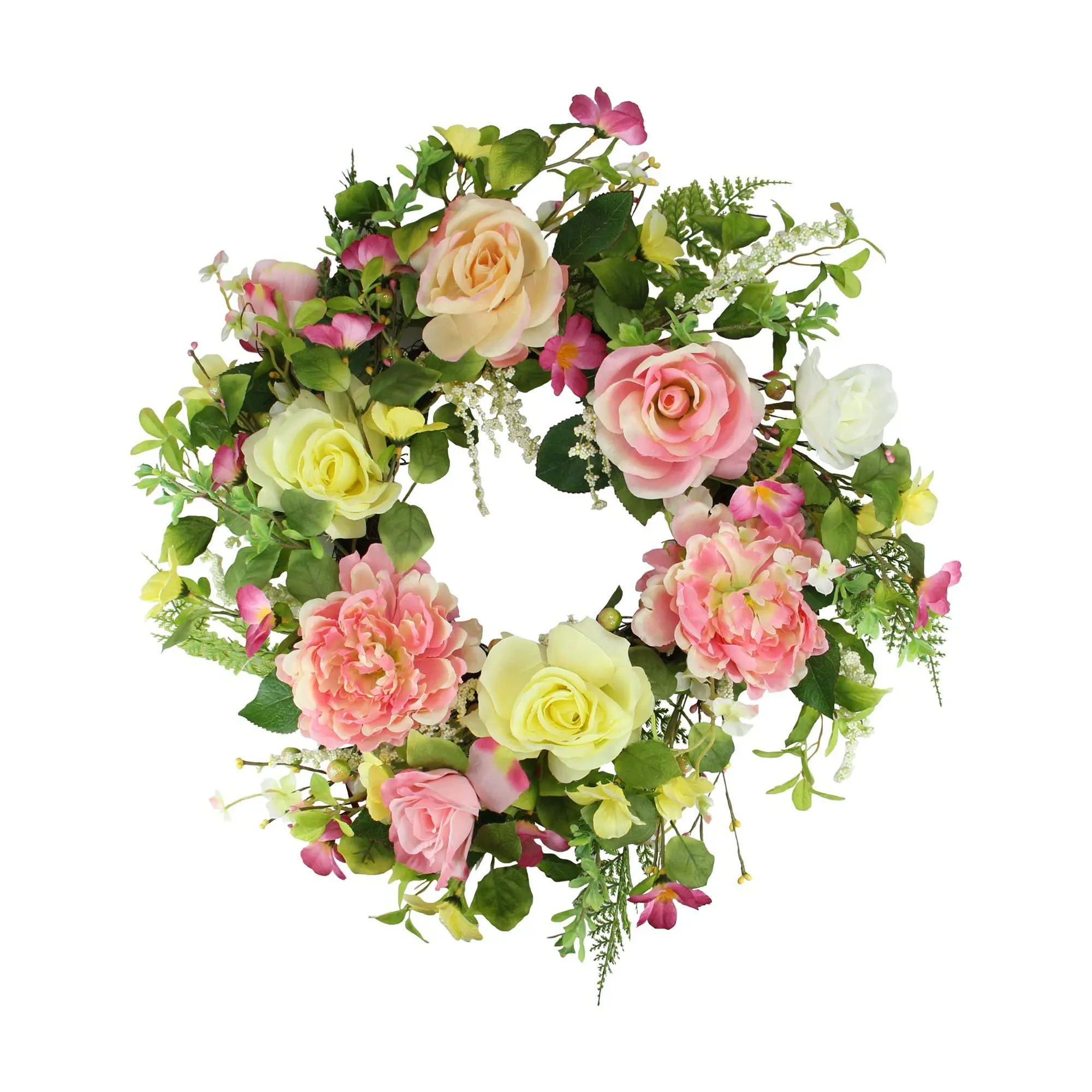 Northlight Roses & Marigolds Flowers & Leaves Spring Wreath