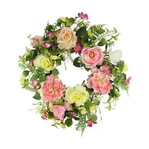 Northlight Roses & Marigolds Flowers & Leaves Spring Wreath