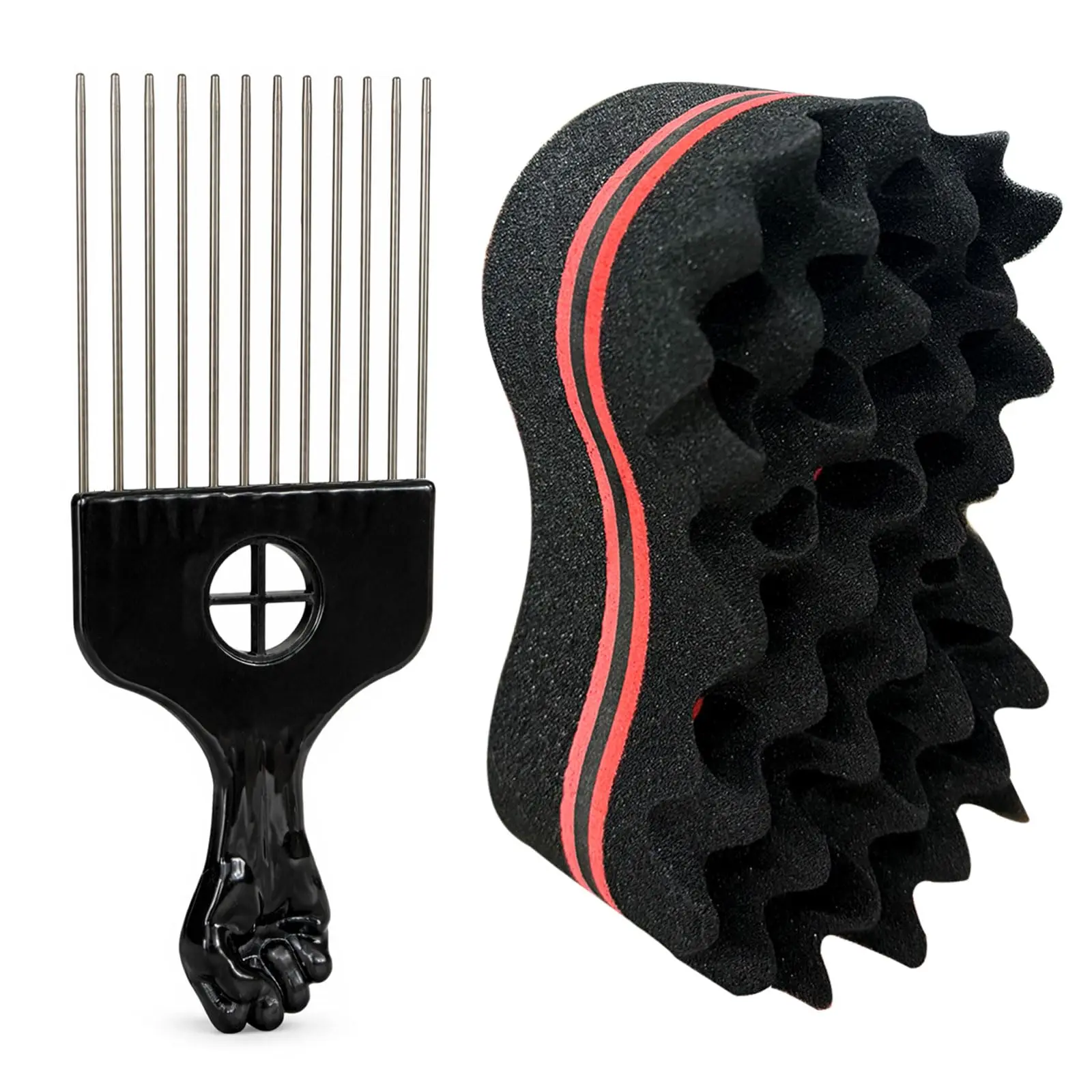 Magic Hair Twist Sponge Brush for Dreads & Afro Curls, Dual-Sided Barber Curl Sponge Comb for Textured Styling, Black 2 Pack