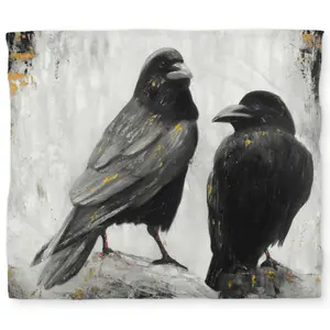 360 Stand King Size Duvet Cover - 2 Crows Print Bird Motif, Hyperrealistic Microfiber Face, Soft Modern Bedroom Textile Soft Furnishing, Machine Washable