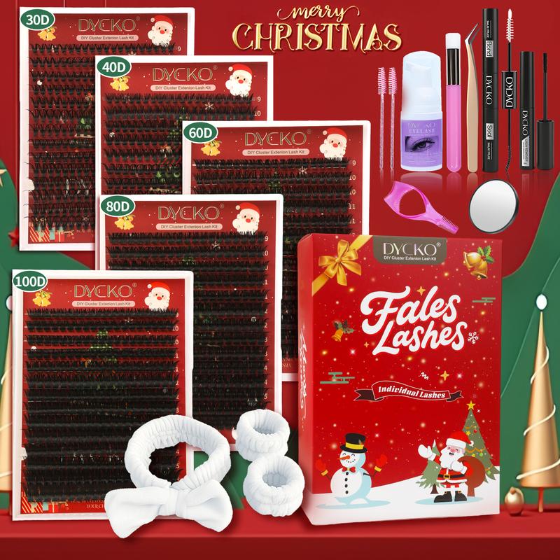 5 Pack Eyelashes Kit with Cluster & Segment Lashes | DYCKO Christmas Gift Set with 30D-100D DIY Lashes (1400+ Clusters, D Curl) & 10 Tools | Natural to Voluminous Looks for Women, Holiday, Party
