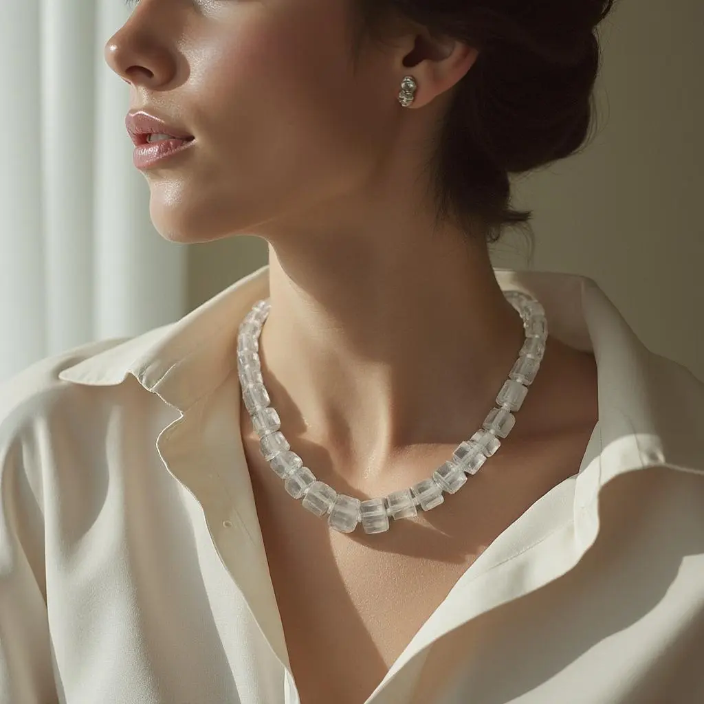 CAROLINA LIGUORI Crystal Clear Necklace 0369005 - 19 Inch Handcrafted 5 Ounce Transparent Beads for Clarity and Elegance