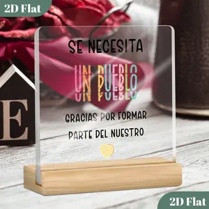 2D Flat, Spanish It Takes A Village Thank You Acrylic Decorative Sign Heartfelt Appreciation Spanish Gift for Nanny, Daycare Teacher, Paraprofessional, Coach Classic Design with Base, Perfect for Christmas, Thanksgiving & Birthdays