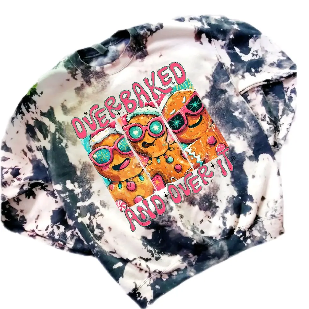 Gingerbread Overbakedand OverIt  Acid Washed Sublimation Bleached Sweatshirt Pullover