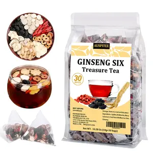 Kidney Tea Ginseng Six Treasures Tea Traditional Chinese Herbal Tea 7 Precious Ingredients Formula (10g*30bags/1pack)