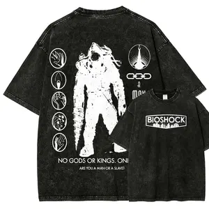 BioShock Menswear Distressed Vintage Short-Sleeve Round Neck Washed T-Shirt - Fitted Unisex Top, Everyday Casual Wear Father's Day Gift