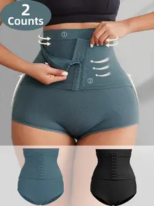 2 Counts Women's High Elasticity Tummy Control Shapewear Shorts, Fajas, Strong Compression Shaperwear Panty, High Waist Colombian Shapewear Panties, Shapewear Bottoms With Adjustable Row Hook Closure, Suitable For Training Or Sports, Smooth, Underwear