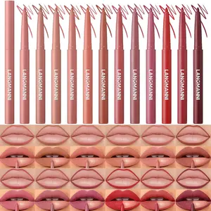 LANGMANNI 12 Colors Sculpting Matte Velvet Lip Liner Set Smooth Creamy Texture Waterproof High Pigmented for Girls Daily Application Lip Makeup Flawless Eyeliner Lipliner Cosmetic