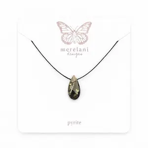 Pyrite Faceted Long Teardrop Cord Necklace Gemstone Choker Merelani Designs Sterling Silver or 14kt Gold Filled Clasp Everyday