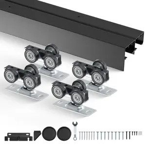VEVOR Bypass Door Hardware, 4ft Heavy Duty Bypass Sliding Door Hardware Kit, Aluminum Alloy Sliding Closet Door Hardware Set with Finger Pulls, for 2 Door System, Fit Door Thickness 1 3/8 " - 1 3/4"