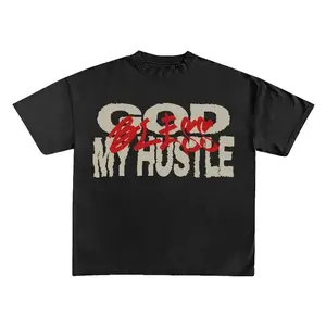 God Bless My Hustle Print Short Sleeve T-Shirt Fabric Menswear Top Man Tshirt Streetwear Crewneck Shortsleeve Casual