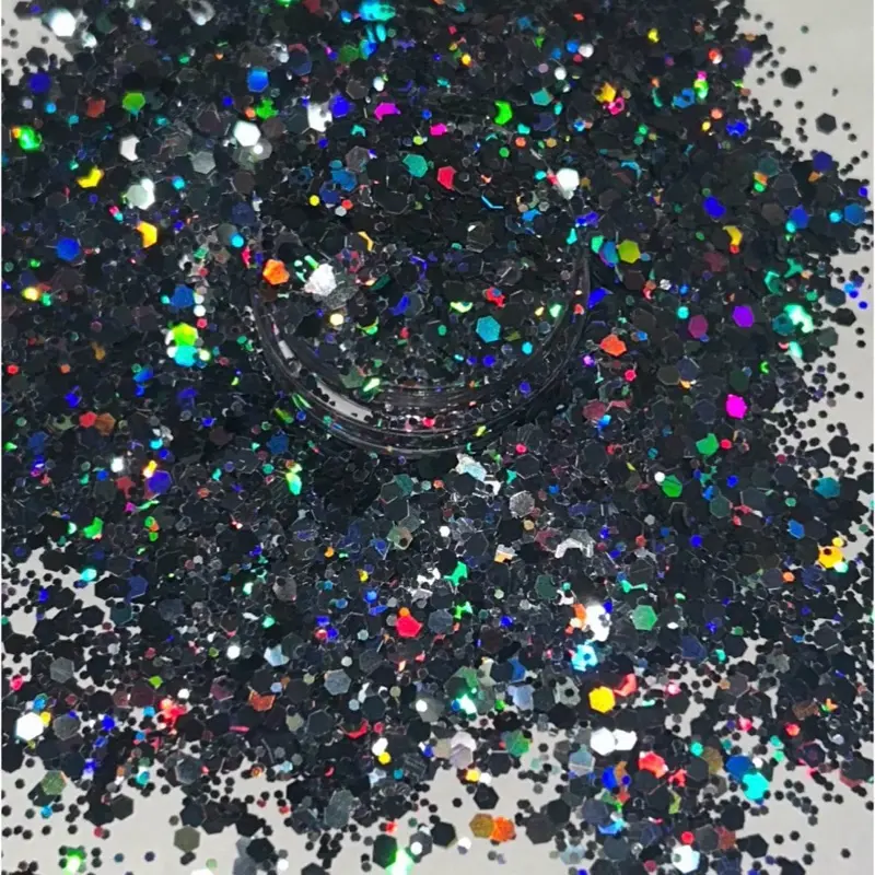 Black holographic glitter Chunky Nail Art Glitter - Glamorous Holiday Christmas Gel Accessory for Any Nail Enthusiast