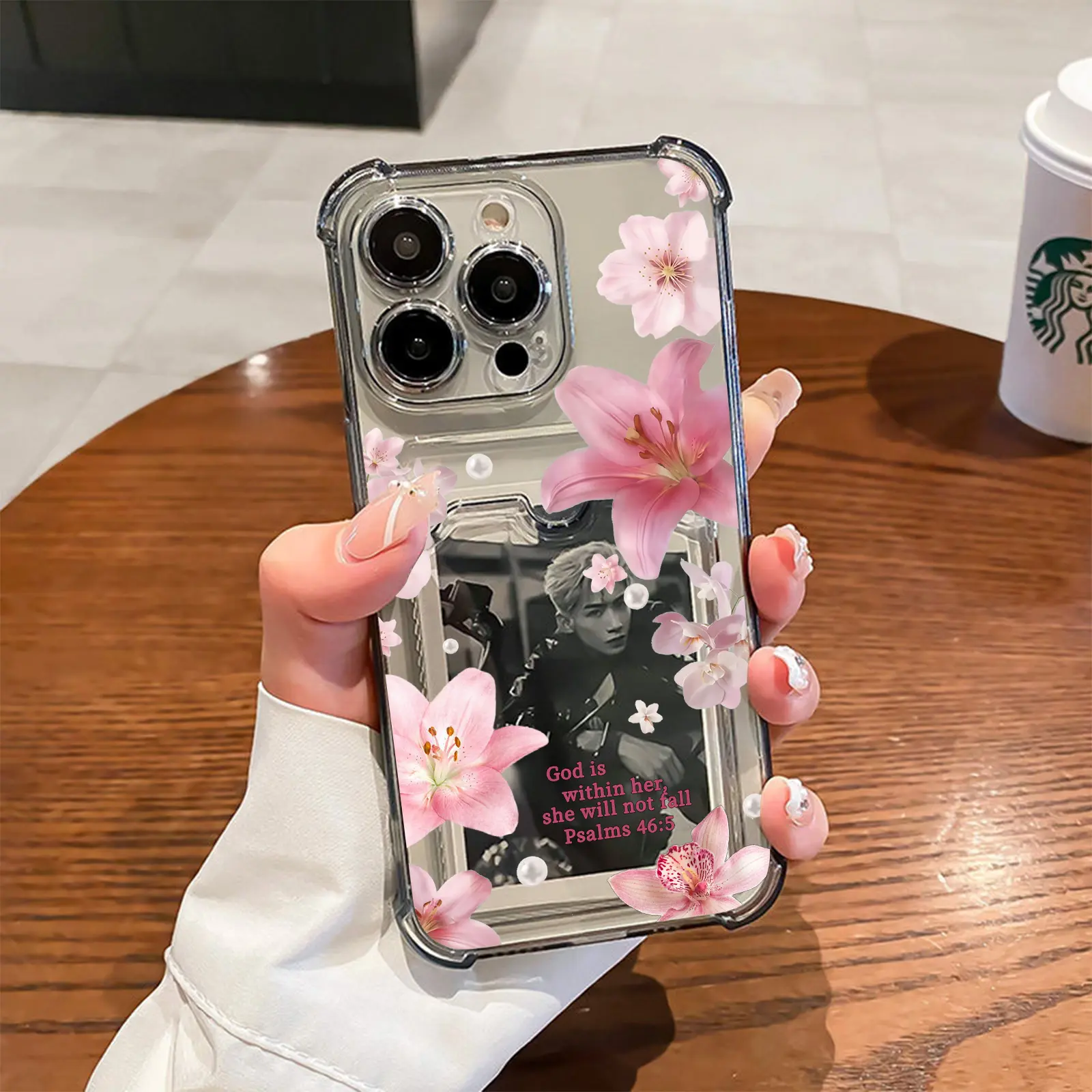 Pink Blossom Photo Frame Phone Case, Vintage Picture Window Clear Cover for iPhone 17 16 15 14 13 12 11 X Plus Pro Max, Memory Gift