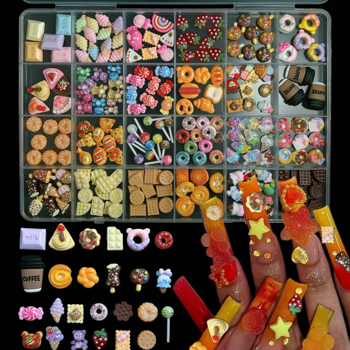 1BOX 3D Nail Charms Design Set ,3D Mix Assorted Color Nail Charms Acrylic Multi Cute Nail Art Charms Hollow Candy Jewelry Nail Supplies for Nail Art Design DIY Crafts Accessories